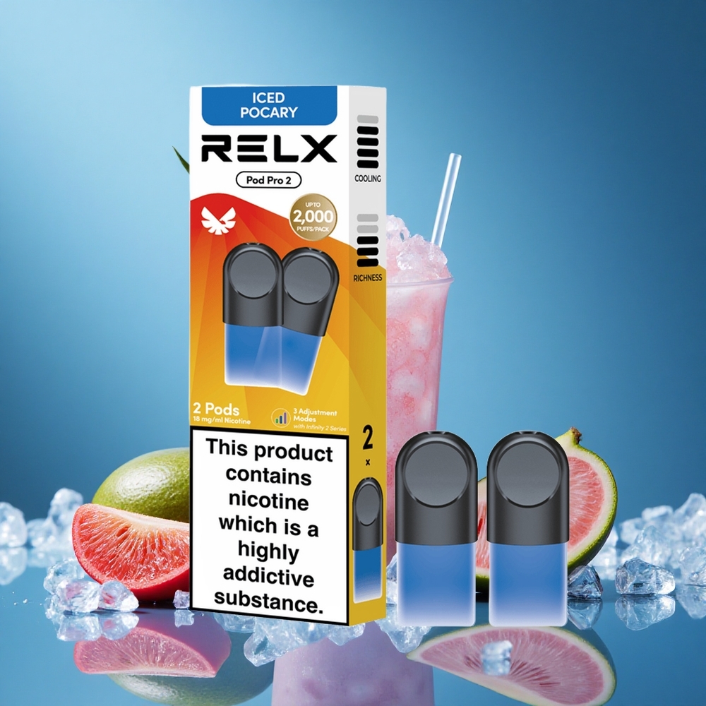 Relx Pod Pro 2 600 Puff Iced Pocary 1.9ml 1.8% Nicotine 3 Voltage Modes grossiste puff