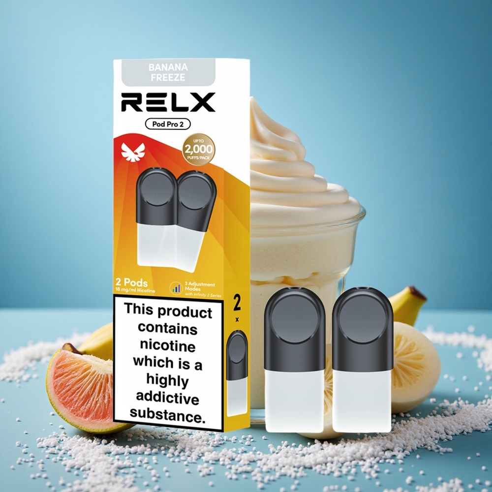 Relx Pod Pro 2 600 Puffs Dessert-Banana Freeze 1.8% Nicotine 1.9ml Vape Capacity 3 Voltage Modes grossiste puff