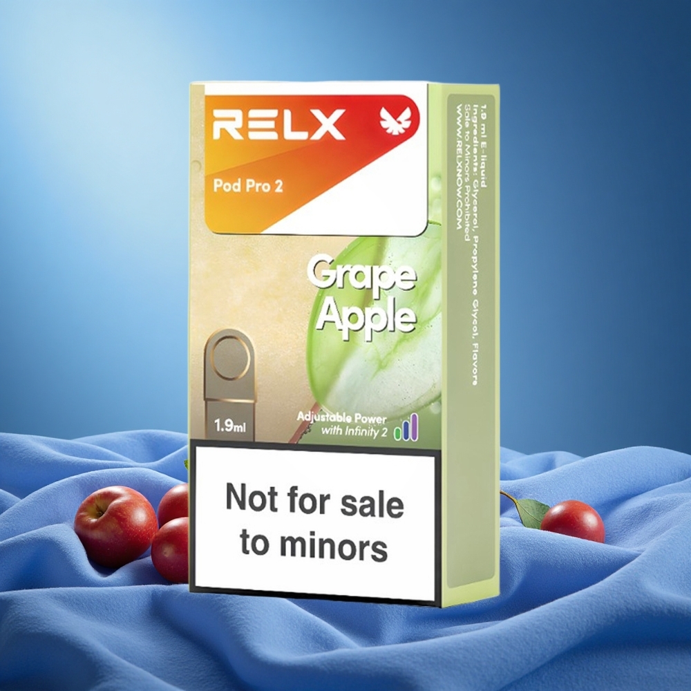 Relx Pod Pro 2 600 Puffs Grape Apple 0% Nicotine 1.9ml 3 Voltage Modes grossiste puff