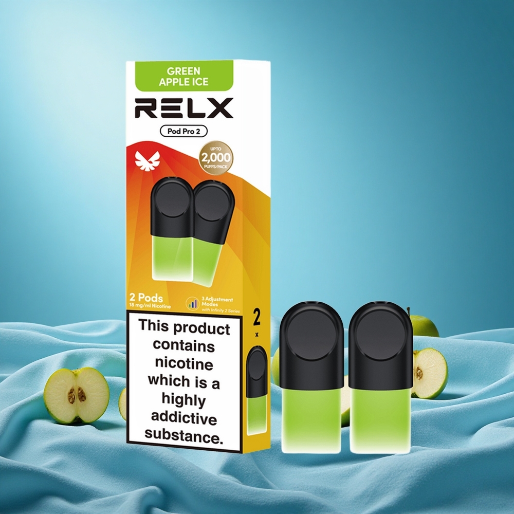 Relx Pod Pro 2 600 Puffs Green Apple Ice 1.8% Nicotine 1.9ml 3 Voltage Modes grossiste puff