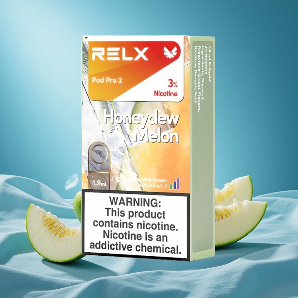 Relx Pod Pro 2 600 Puffs Honeydew Melon Vape Device 3% Nicotine 1.9ml 3 Voltage Modes grossiste puff