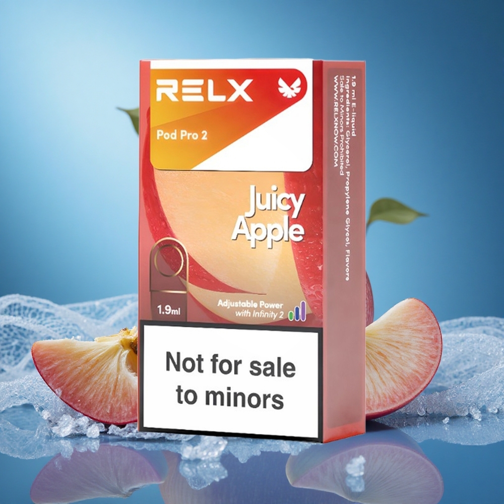 Relx Pod Pro 2 600 Puffs Juicy Apple 0% Nicotine 1.9ml 3 Voltage Modes grossiste puff