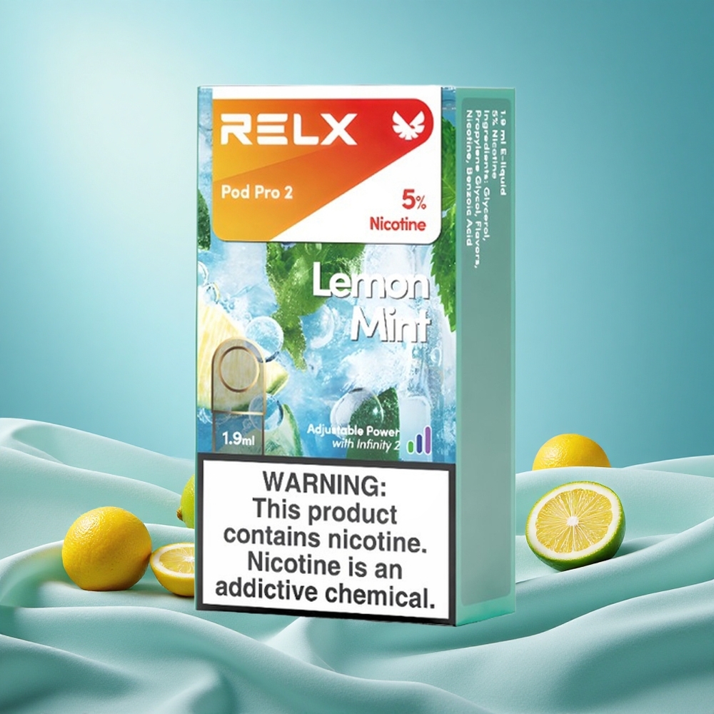 Relx Pod Pro 2 600 Puffs Lemon Mint 5% Nicotine 1.9ml 3 Voltage Modes grossiste puff
