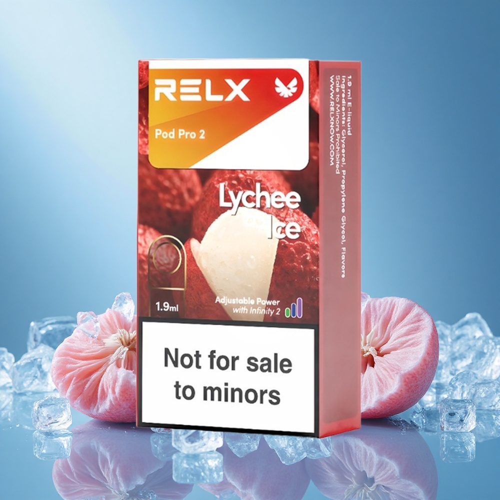 Relx Pod Pro 2 600 Puffs Lychee Ice 0% Nicotine 1.9ml 3 Voltage Modes grossiste puff