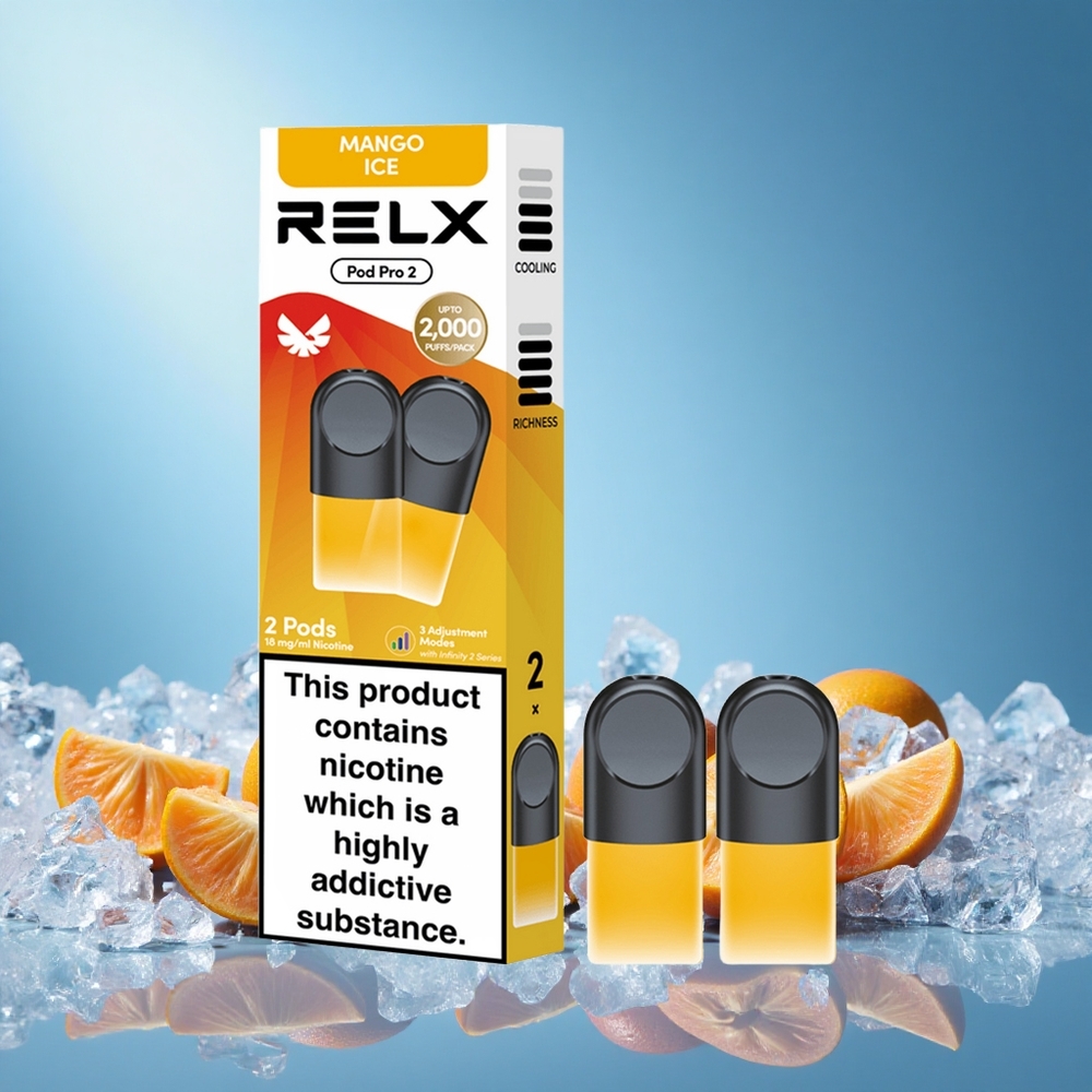 Relx Pod Pro 2 600 Puffs Mango Ice 1.8% Nicotine 1.9ml 3 Voltage Modes grossiste puff