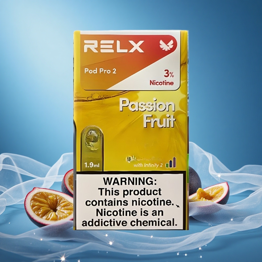 Relx Pod Pro 2 600 Puffs Passion Fruit 3% Nicotine 1.9ml 3 Voltage Modes grossiste puff