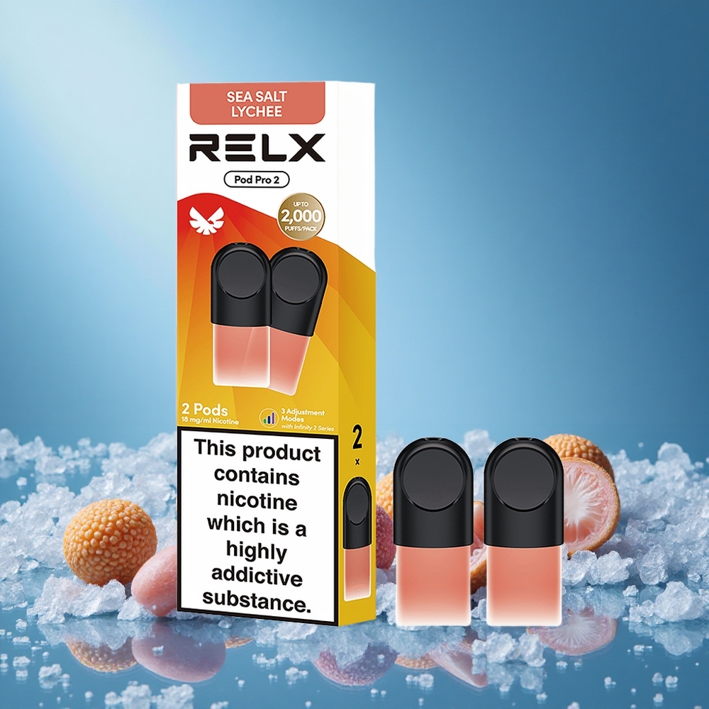 Relx Pod Pro 2 600 Puffs Sea Salt Lychee 1.8% Nicotine 1.9ml 3 Voltage Modes grossiste puff