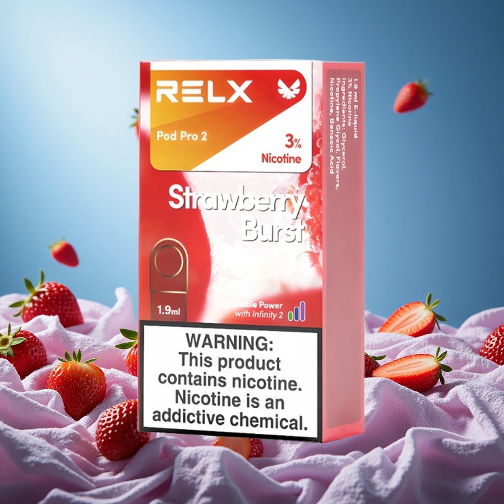 Relx Pod Pro 2 600 Puffs Strawberry Burst 3% Nicotine 1.9ml 3 Voltage Modes grossiste puff