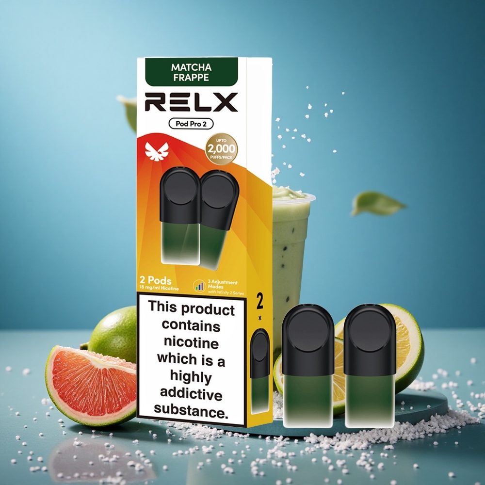 Relx Pod Pro 2 600 Puffs Tea-Matcha Frappe 1.8% Nicotine 1.9ml 3 Voltage Modes grossiste puff