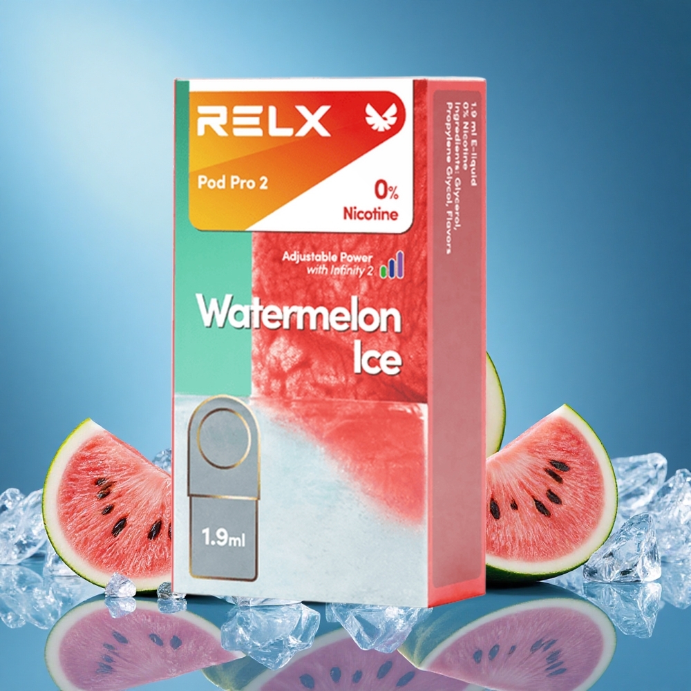 Relx Pod Pro 2 600 Puffs Watermelon Ice 0% Nicotine 1.9ml 3 Voltage Modes grossiste puff