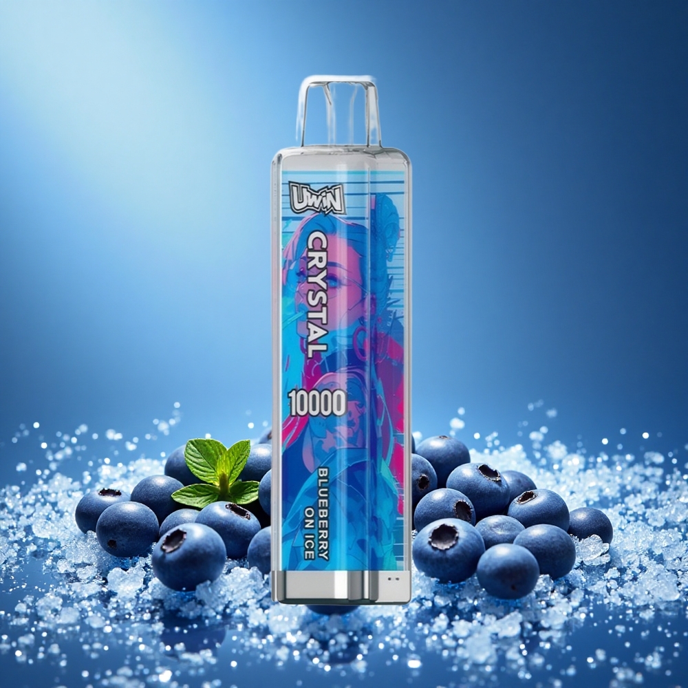 Uwin Crystal 10000 Puffs Disposable Vape Blueberry On Ice with Type-C Rechargeable 0.8 Ohm Mesh Coil grossiste puff
