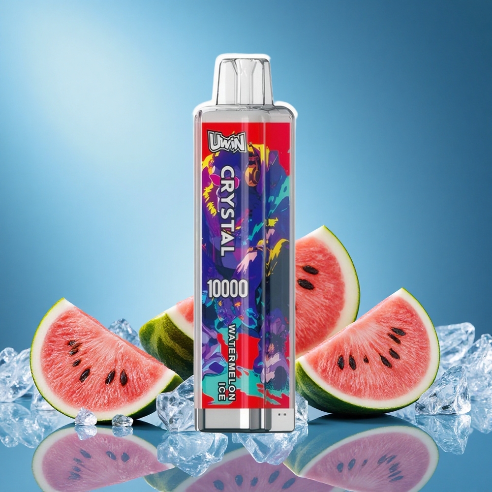 Uwin Crystal 10000 Puffs Disposable Vape Watermelon Ice RGB Lights 18ml 650mAh Type-C Fast Charging 0.8 Ohm Mesh Coil grossiste puff