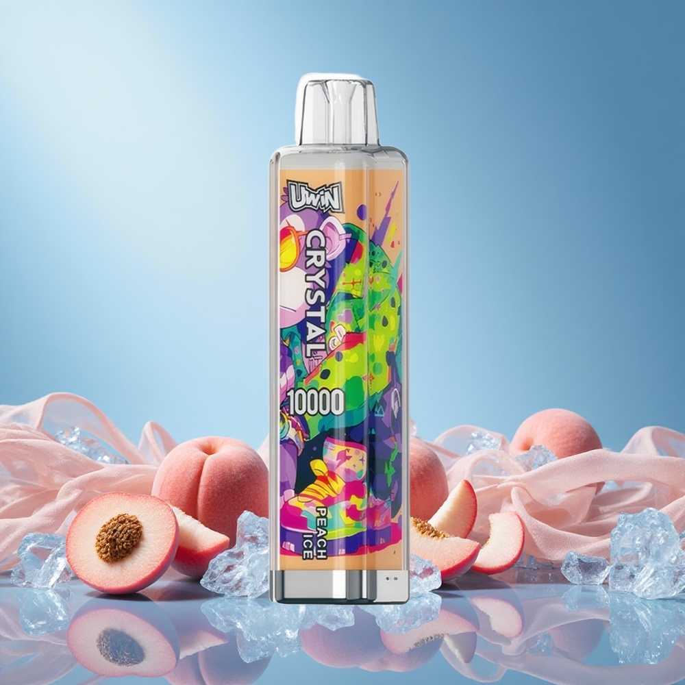 Uwin Crystal 10000 Puffs Peach Ice RGB Type-C Rechargeable 18ml 0.8ohm Mesh Coil grossiste puff