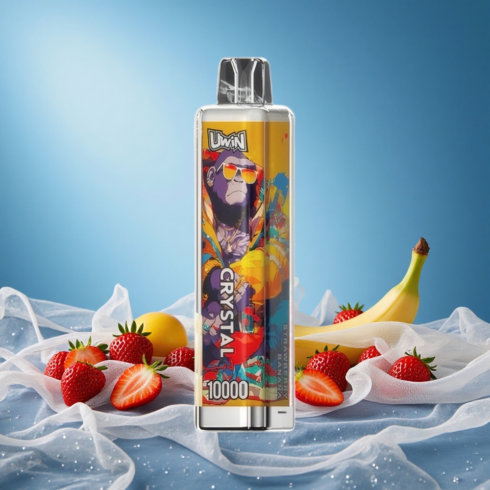 Uwin Crystal 10000 Puffs Strawberry Banana Disposable Vape with RGB Lights 18ml E-Liquid 650mAh Rechargeable Battery grossiste puff