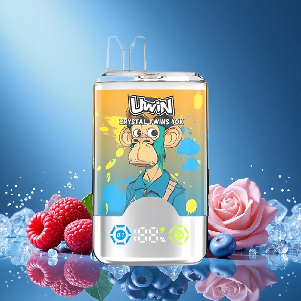 Uwin Crystal Twins 40000 Puffs Blueberry Raspberry Cherry Ice Disposable Vape with 32ml E-liquid grossiste puff
