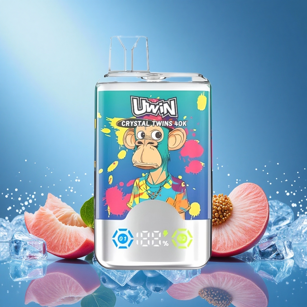 Uwin Crystal Twins 40000 Puffs Dual Flavor Disposable Vape Blueberry On Ice & Summer Peach Ice - 850mAh Rechargeable Battery - grossiste puff