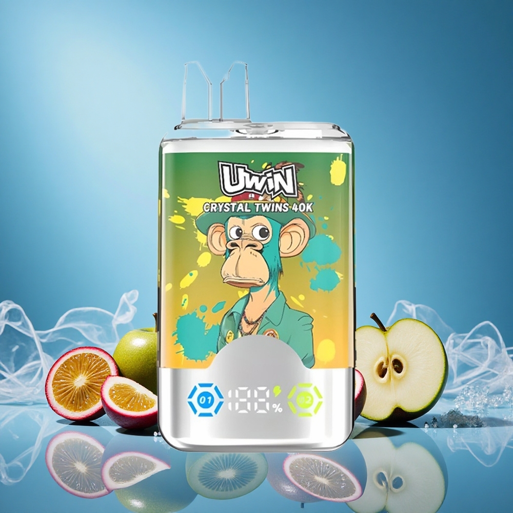 Uwin Crystal Twins 40000 Puffs Kiwi Passion Fruit Guava Two Apple 0.6Ohm Mesh 850mAh Type-C 32ml grossiste puff