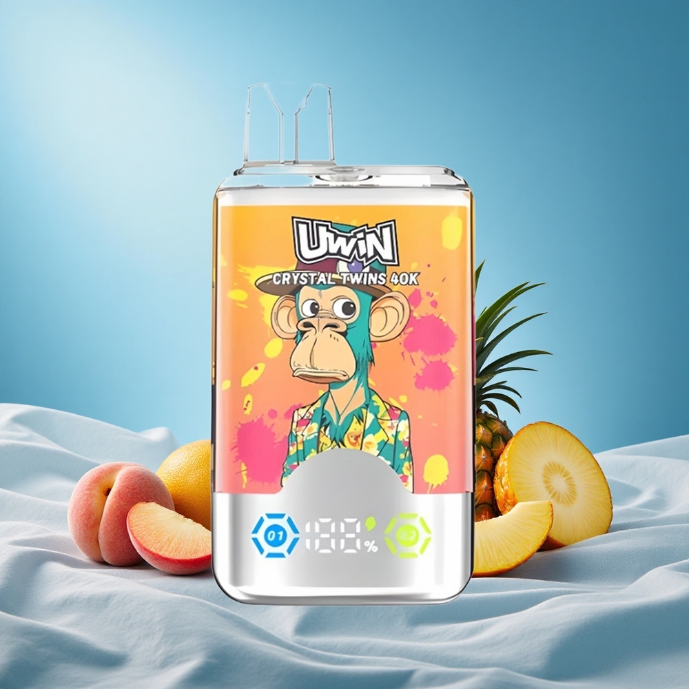 Uwin Crystal Twins 40000 Puffs Peach Mango Pineapple Red Bull 32ml 850mAh Rechargeable Type-C 0.6ohm Mesh Coil grossiste puff