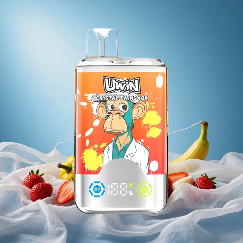 Uwin Crystal Twins 40000 Puffs Strawberry Banana Love 66 with 32ml E-liquid 0.6ohm Mesh Coil 850mAh Type-C Rechargeable grossiste puff