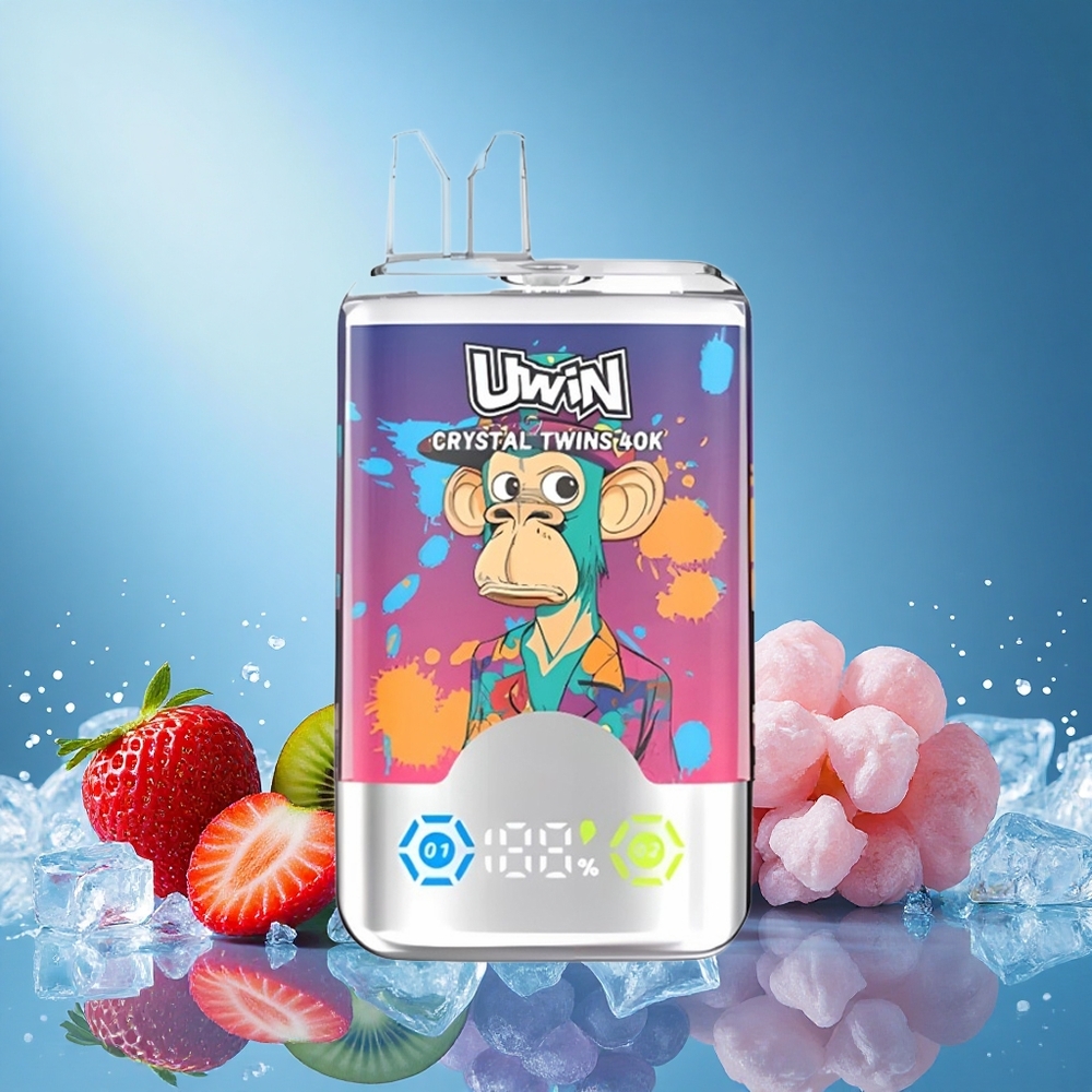 Uwin Crystal Twins 40000 Puffs Strawberry Kiwi Grape Ice Disposable Vape with Dual Flavor System,0.6 Ohm Mesh Coil - grossiste puff