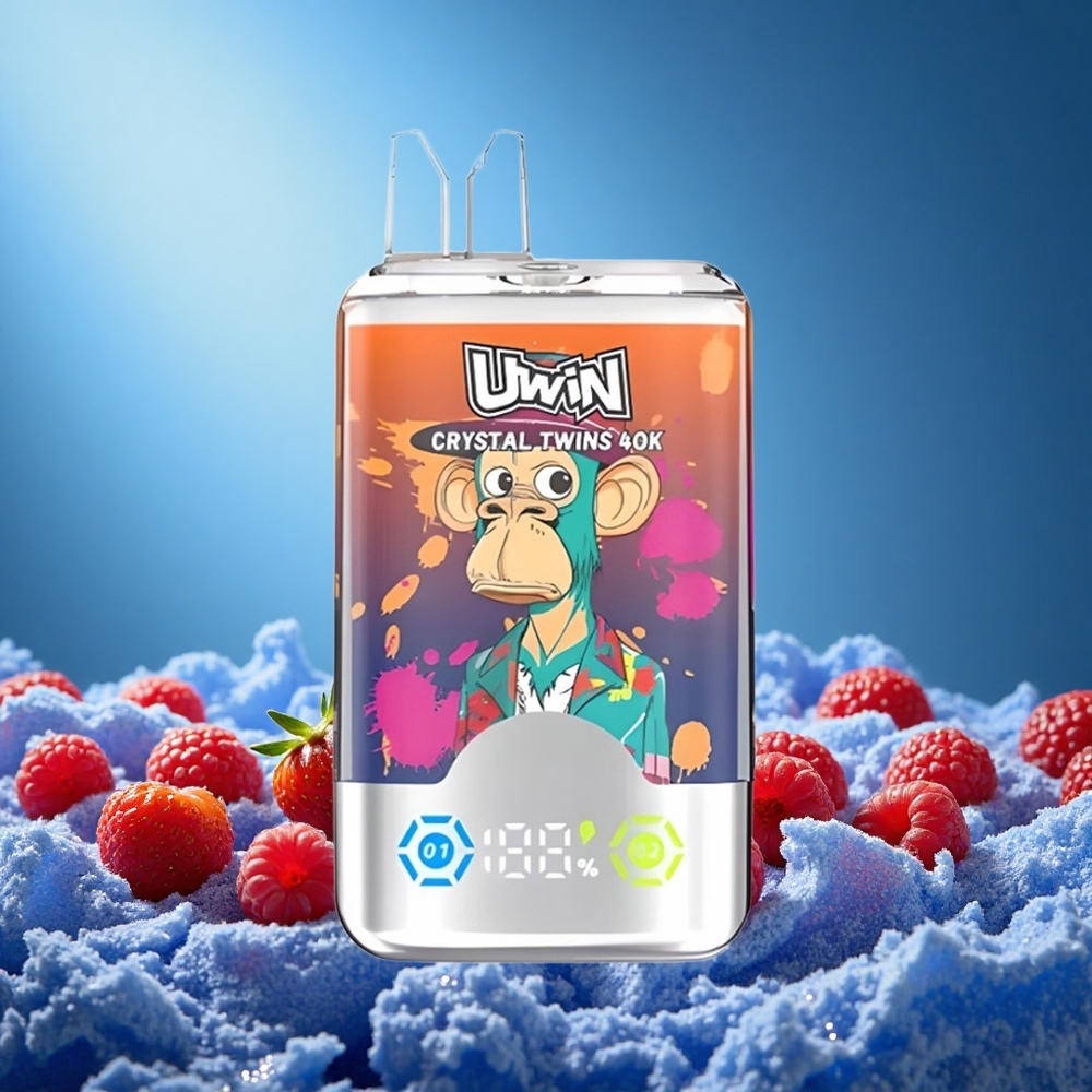 Uwin Crystal Twins 40000 Puffs Strawberry Raspberry Cherry Mr Blue Disposable Vape with 0.6ohm Mesh Coil grossiste puff