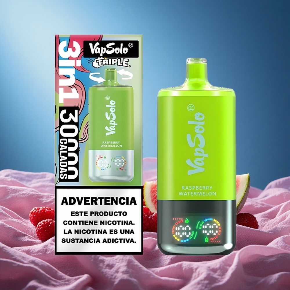 VapSolo Triple 30000 Puffs 40ml 3-Tank Type-C Raspberry Watermelon grossiste puff