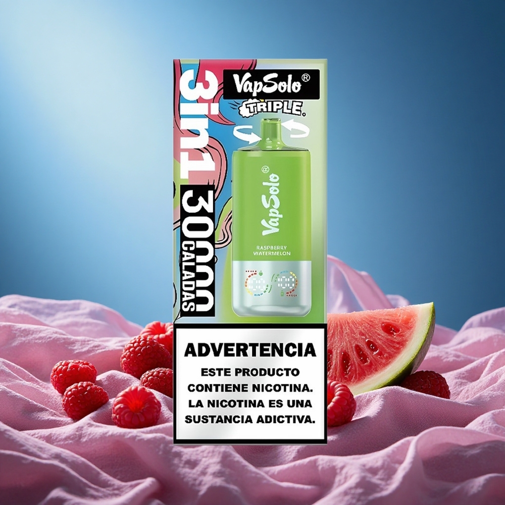VapSolo Triple 30000 Puffs 40ml 3-Tank Type-C Raspberry Watermelon grossiste puff