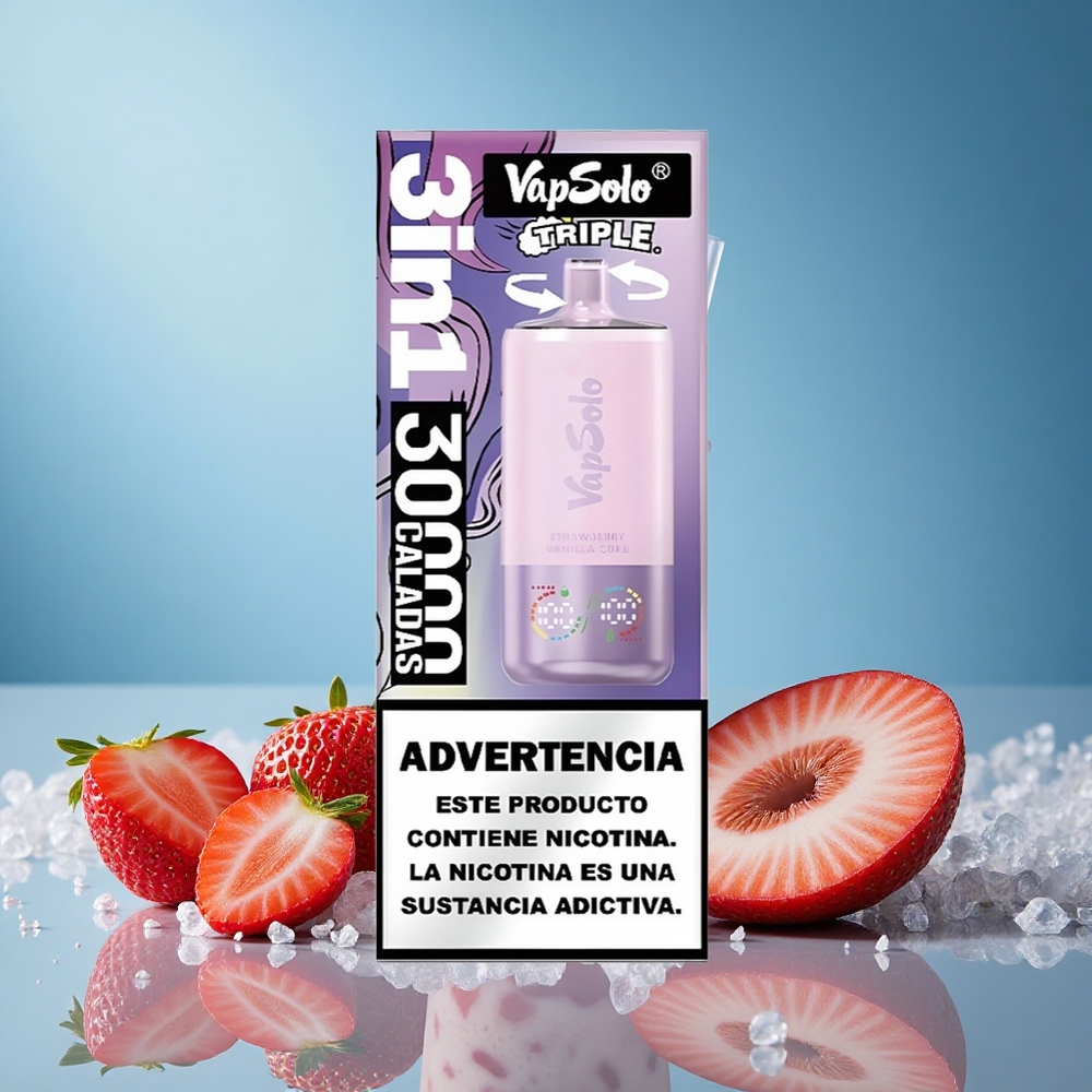 VapSolo Triple 30000 Puffs Strawberry Vanilla Coke 40ml 3-Tank Type-C grossiste puff