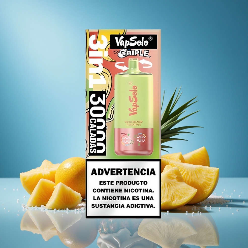 Vapsolo Triple 30000 Puffs 40ml 3 Oil Tank Type-C Disposable Vape Sour Mango Pineapple grossiste puff