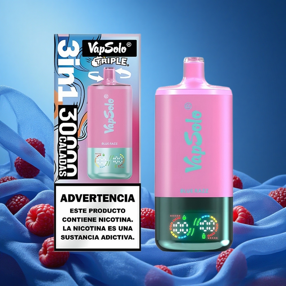 Vapsolo Triple 30000 Puffs 40ml 3 Oil Tanks Type-C Blue Razz grossiste puff
