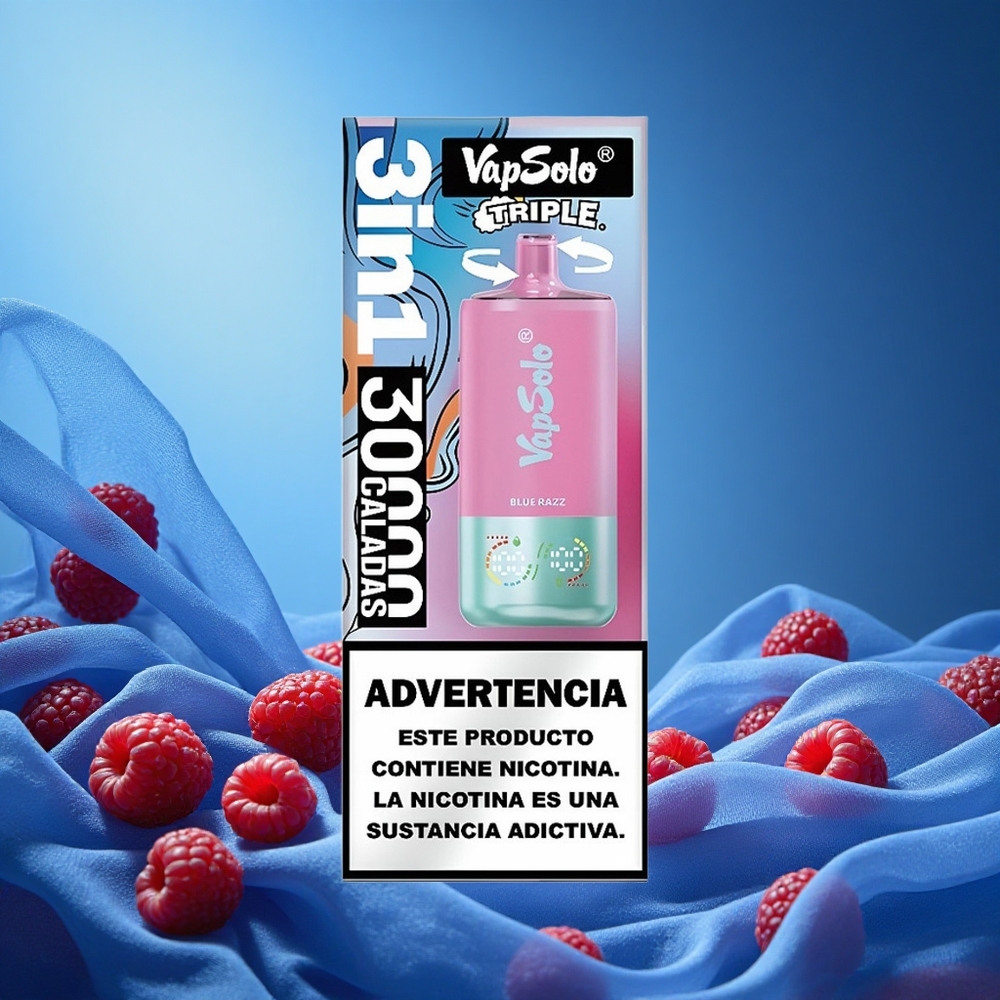 Vapsolo Triple 30000 Puffs 40ml 3 Oil Tanks Type-C Blue Razz grossiste puff