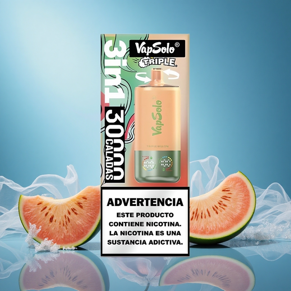 Vapsolo Triple 30000 Puffs 40ml Triple Melon Disposable Vape with 3 Oil Tanks & Type-C Charging Port for grossiste puff