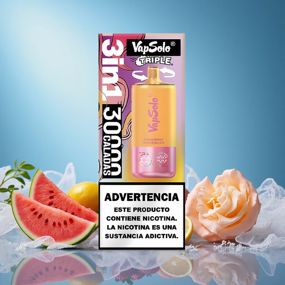 Vapsolo Triple 30000 Puffs Disposable Vape Strawberry Watermelon & Lemon Peach 40ml 20mg/50mg Type-C grossiste puff