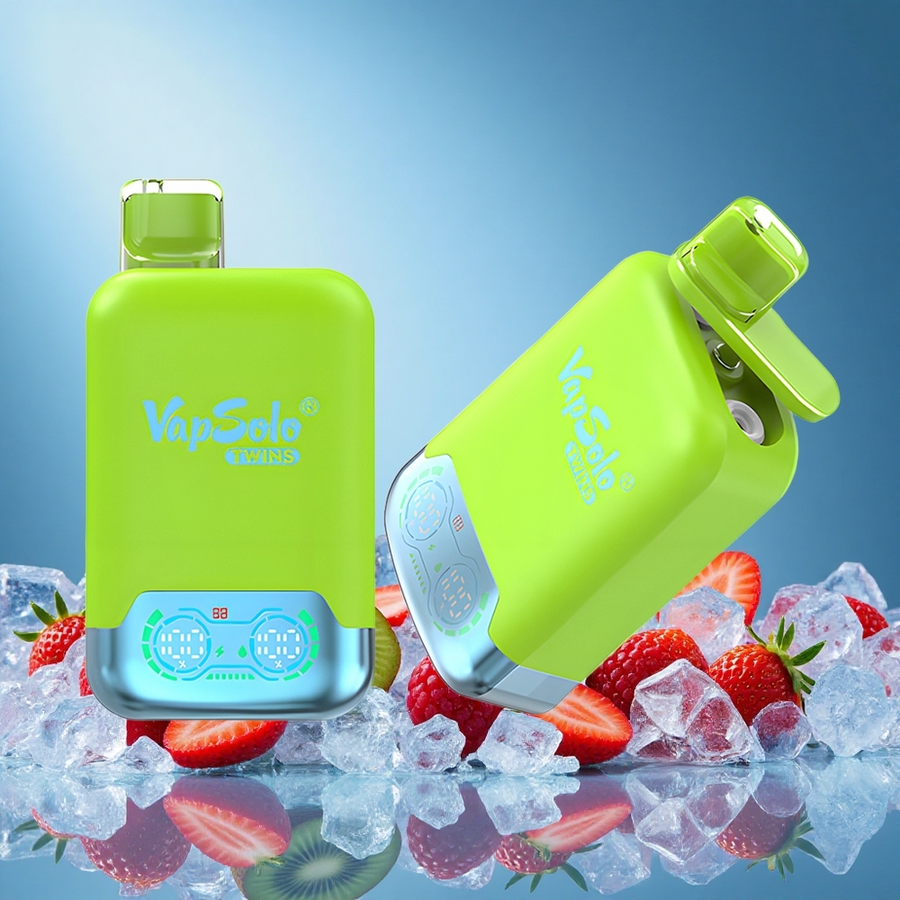 Vapsolo Twins 20000 Puffs Disposable Vape 40ml Dual Tank Type-C Strawberry Kiwi & Strawberry Raspberry Cherry Ice grossiste puff