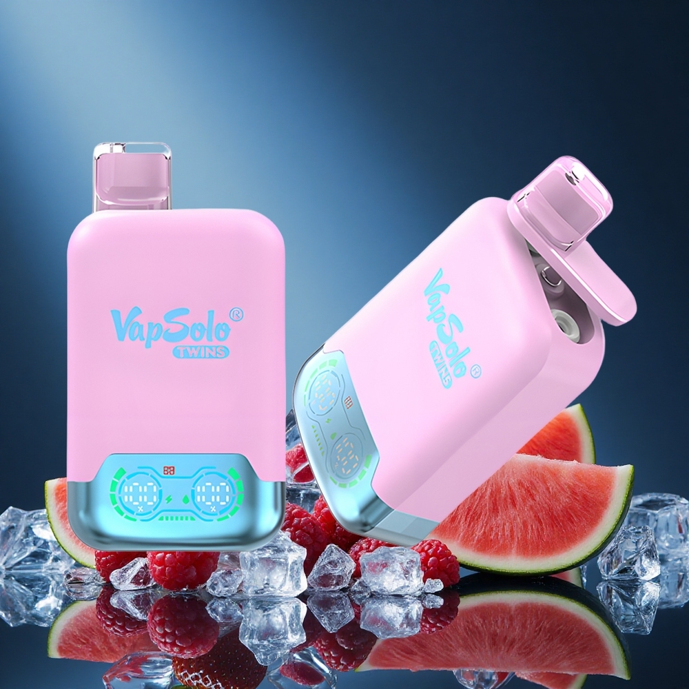 Vapsolo Twins 20000 Puffs Disposable Vape Black Ice Dragon Fruit Strawberry & Raspberry Watermelon 40ml Dual Tank Type-C grossiste puff