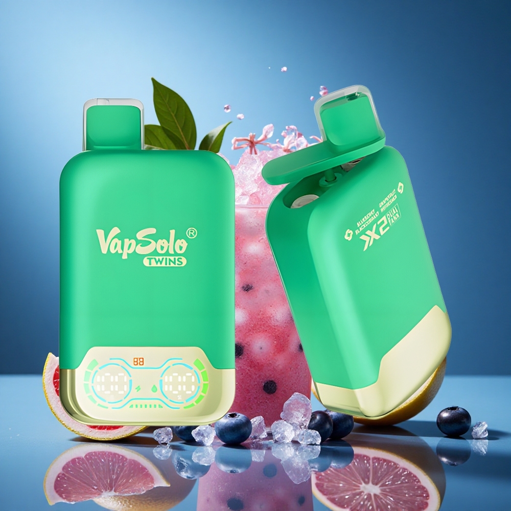 Vapsolo Twins 20000 Puffs Dual Tank Type-C Charging 40ml E-Liquid Blueberry Blackcurrant & Grapefruit Refresher grossiste puff