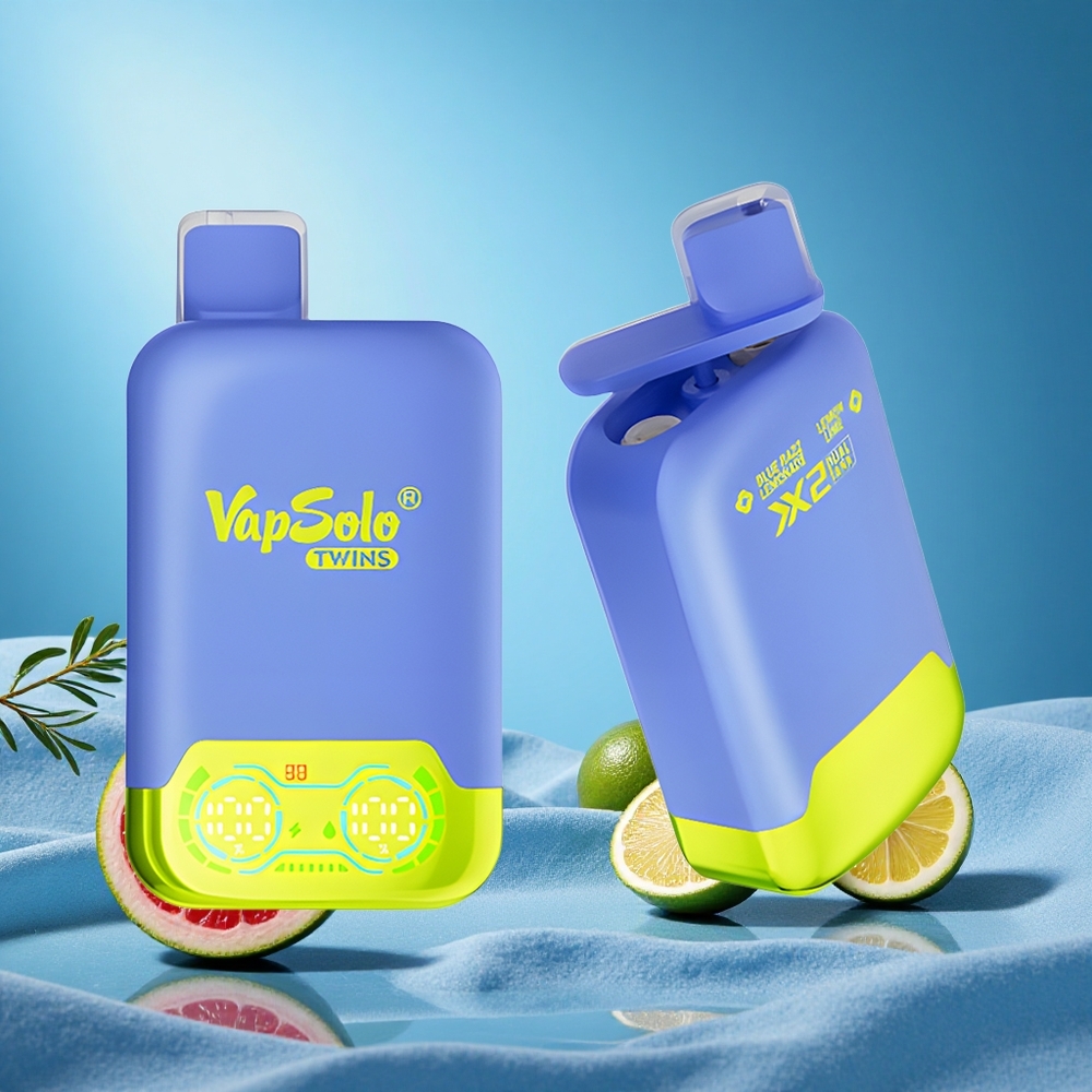 Vapsolo Twins 20000 Puffs Dual Tank Type-C Charging Disposable Vape Blue Razz Lemonade & Lemon Lime 40ml 20mg/50mg grossiste puff