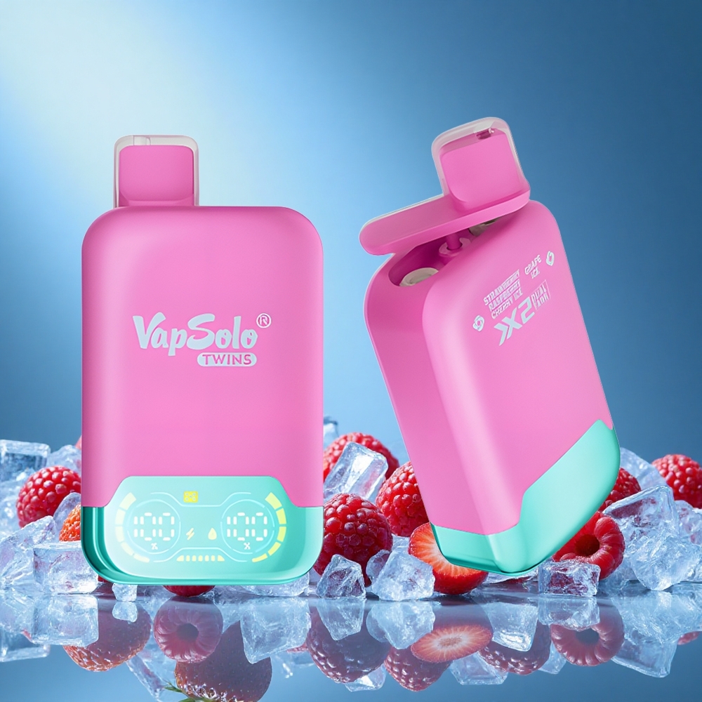 Vapsolo Twins 20000 Puffs Dual Tank Type-C Charging Disposable Vape Strawberry Raspberry Cherry Ice & Grape Ice grossiste puff