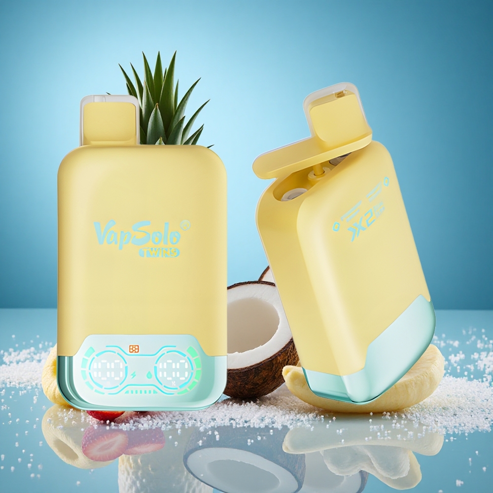Vapsolo Twins 20000 Puffs Type-C Dual Tank 40ml Pineapple Coconut & Strawberry Banana 20mg/50mg Nicotine grossiste puff