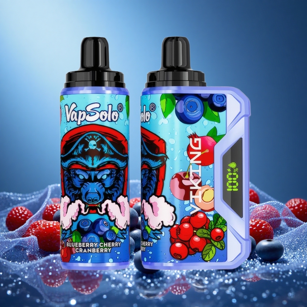 VapSolo VIKING 12000 Puffs 22ml E-Liquid 20mg/50mg Nicotine Type-C Charging LED Display Blueberry Cherry Cranberry grossiste puff