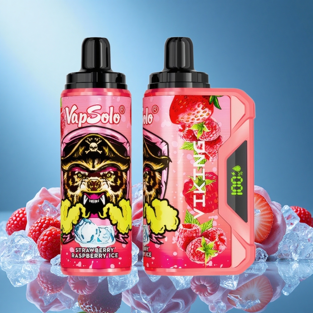VapSolo VIKING 12000 Puffs 22ml Type-C LED Display Strawberry Raspberry Ice grossiste puff
