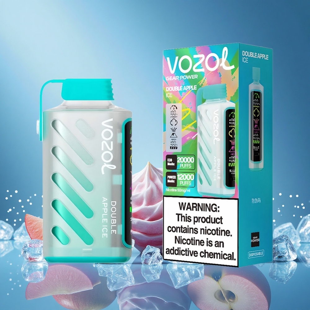 VOZOL Gear Power 20000 Puffs Double Apple Ice Disposable Vape with S.i.L.C. Tech, 5% Nicotine, Full Screen Display, grossiste puff