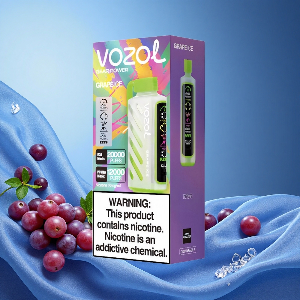 VOZOL Gear Power 20000 Puffs Dual Mesh Coil Full Screen Display 20mL Grape Ice grossiste puff