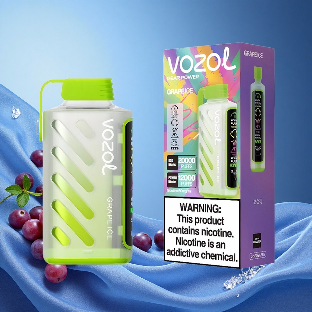 VOZOL Gear Power 20000 Puffs Dual Mesh Coil Full Screen Display 20mL Grape Ice grossiste puff