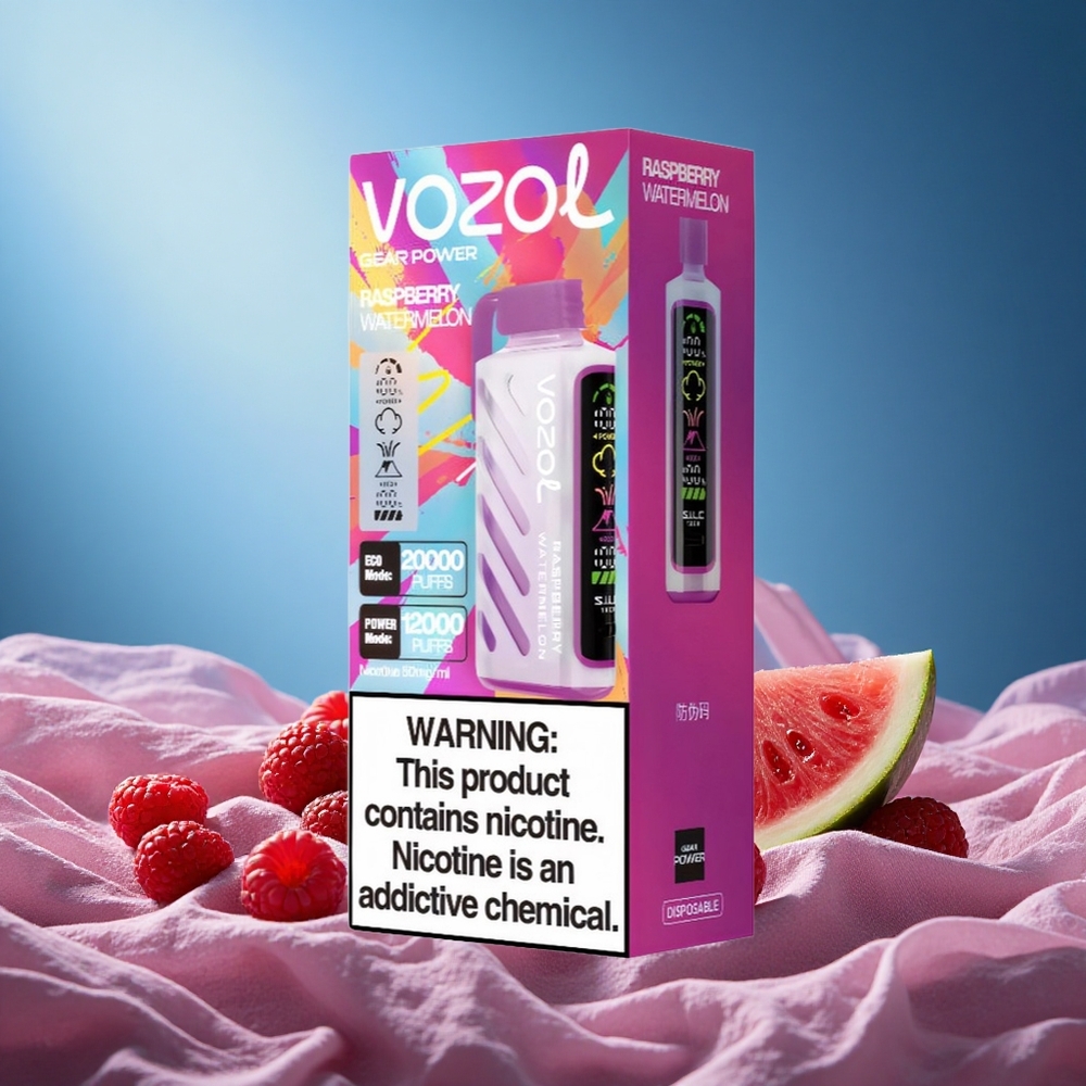 VOZOL Gear Power 20000 Puffs Full Screen Display Dual Mesh Coil 20mL Raspberry Watermelon 5% grossiste puff