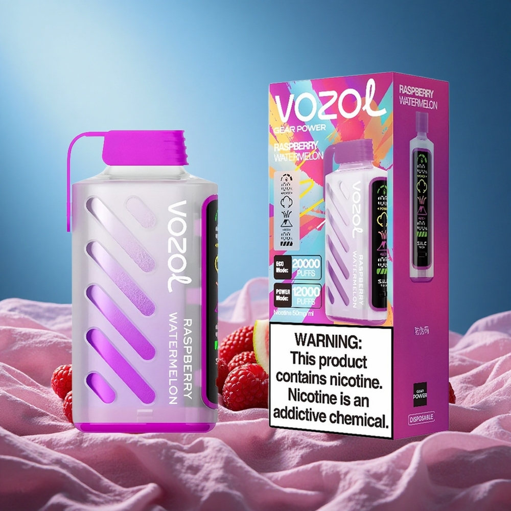 VOZOL Gear Power 20000 Puffs Full Screen Display Dual Mesh Coil 20mL Raspberry Watermelon 5% grossiste puff