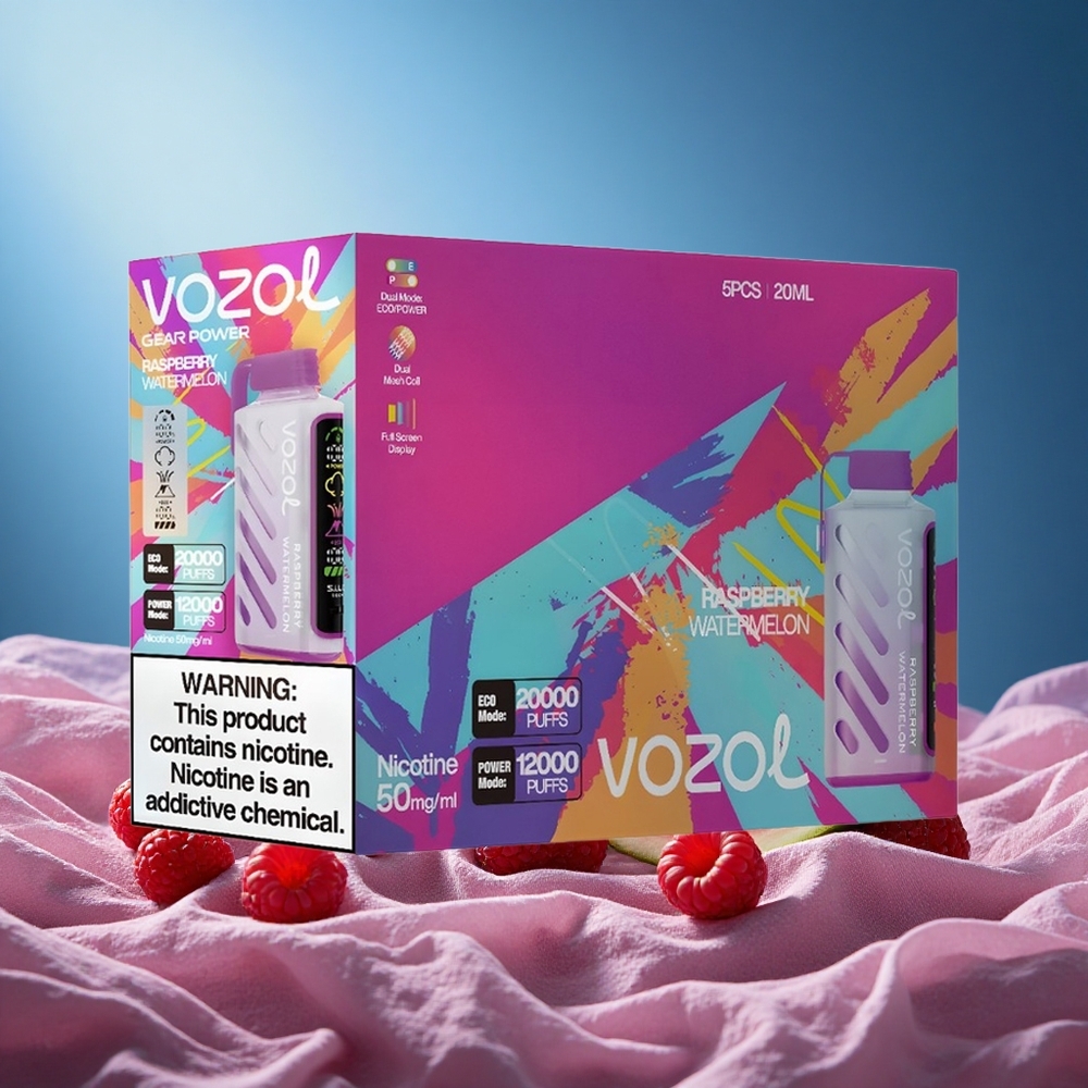 VOZOL Gear Power 20000 Puffs Full Screen Display Dual Mesh Coil 20mL Raspberry Watermelon 5% grossiste puff