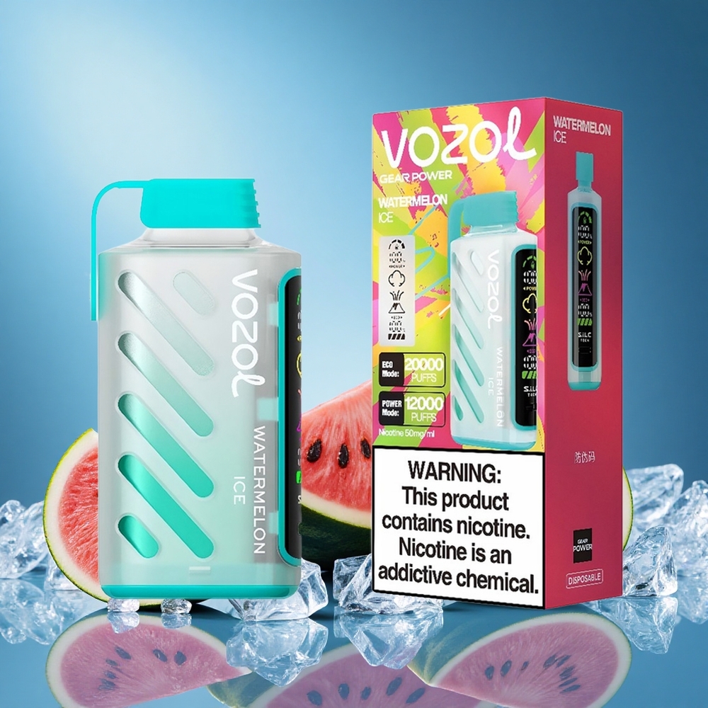 VOZOL Gear Power 20000 Puffs Full Screen Display Dual Mesh Coil S.i.L.C. Tech 20mL 5% Nicotine Watermelon Ice grossiste puff
