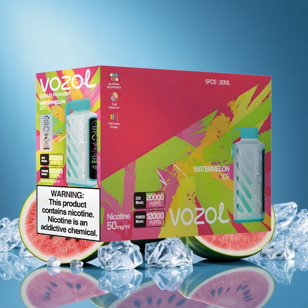 VOZOL Gear Power 20000 Puffs Full Screen Display Dual Mesh Coil S.i.L.C. Tech 20mL 5% Nicotine Watermelon Ice grossiste puff