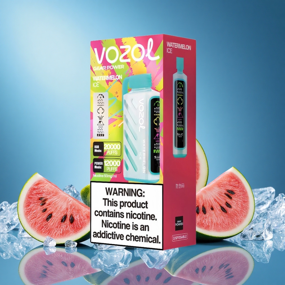 VOZOL Gear Power 20000 Puffs Full Screen Display Dual Mesh Coil S.i.L.C. Tech 20mL 5% Nicotine Watermelon Ice grossiste puff